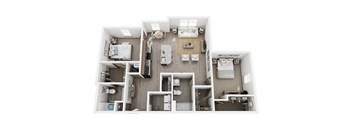 Retreat Floor Plan | 1,270 Sq. Ft. at Village at Westland Cove Apartments, Knoxville, 37922
