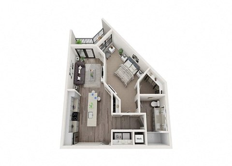 A3 Floor Plan | 779 Sq. Ft. at One Riverside Apartments, Chattanooga, 37403