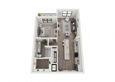 A4 Floor Plan | 774 Sq. Ft. at One Riverside Apartments, Tennessee