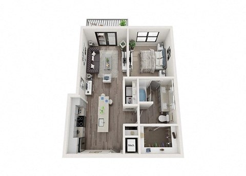 A5 Floor Plan | 685 Sq. Ft. at One Riverside Apartments, Chattanooga, 37403