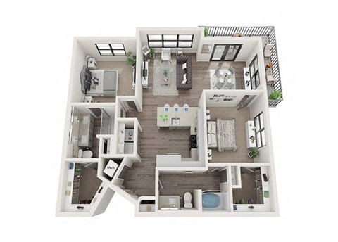 B2 Floor Plan | 1,145 Sq. Ft. at One Riverside Apartments, Tennessee