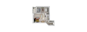 a floor plan with a kitchen and a living room