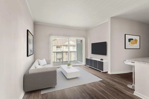 Modern living room with flat screen tv at Colony at Centerpointe Apartments, Virginia, 23114
