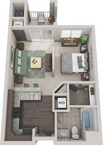 Studio Floor Plan with 510 Sq. Ft.  at Streets of Greenbrier, Chesapeake, VA