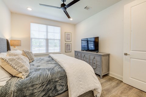 a bedroom with a bed and a tv at Residences at 393 North Apartments, Santa Rosa Beach, FL, 32459