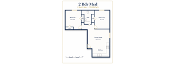 A floor plan of a 2 Bedroom, 1 Bathroom apartment sized at 735-881 square feet.