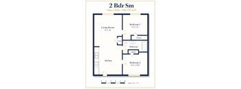 A floor plan for a 2 bedroom, 1 bathroom apartment sized 690-735 square feet.