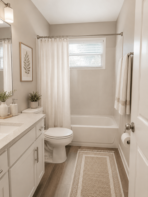 A white bathroom with a toilet, sink, and bathtub.