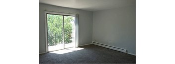 Empty Room with large glass sliding doors at The Terraces at Dekalb, Illinois
