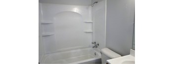 Bathroom with shower at The Terraces at Dekalb, Dekalb, Illinois