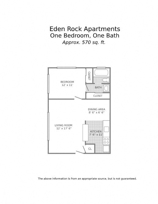 1 Bedroom - 570 sq. ft.