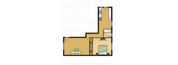 the floor plan of a small house with a bedroom and a living room