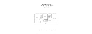 a floor plan of two bedrooms and one bath