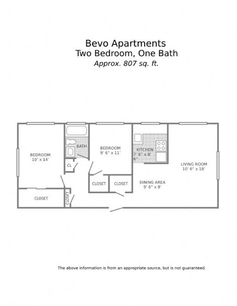 a floor plan of two bedrooms and one bath