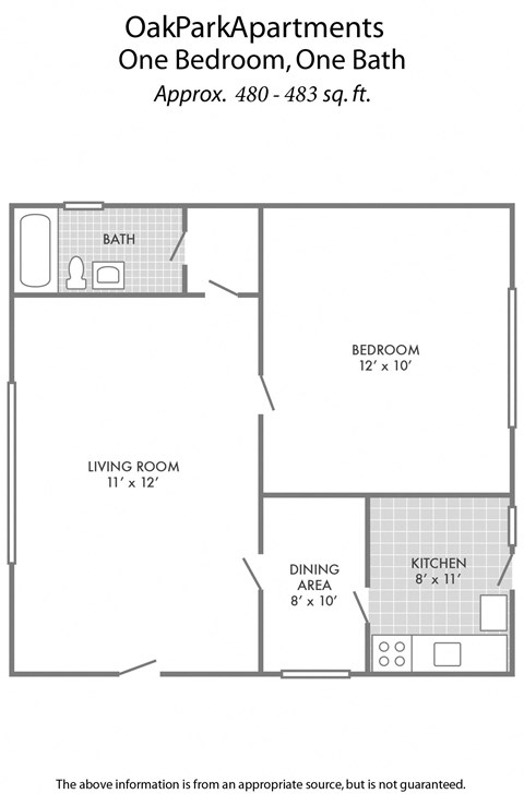 the floor plan of oak park apartments one bedroom one bath