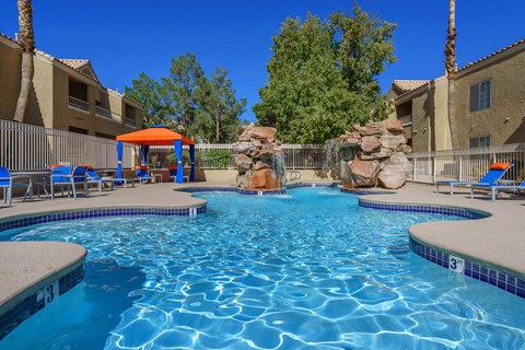 our apartments have a large resort style pool with a water slide
