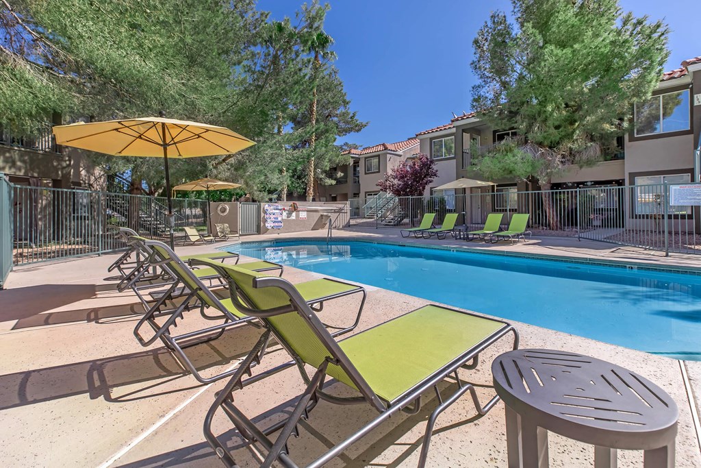 our apartments have a pool and lounge chairs