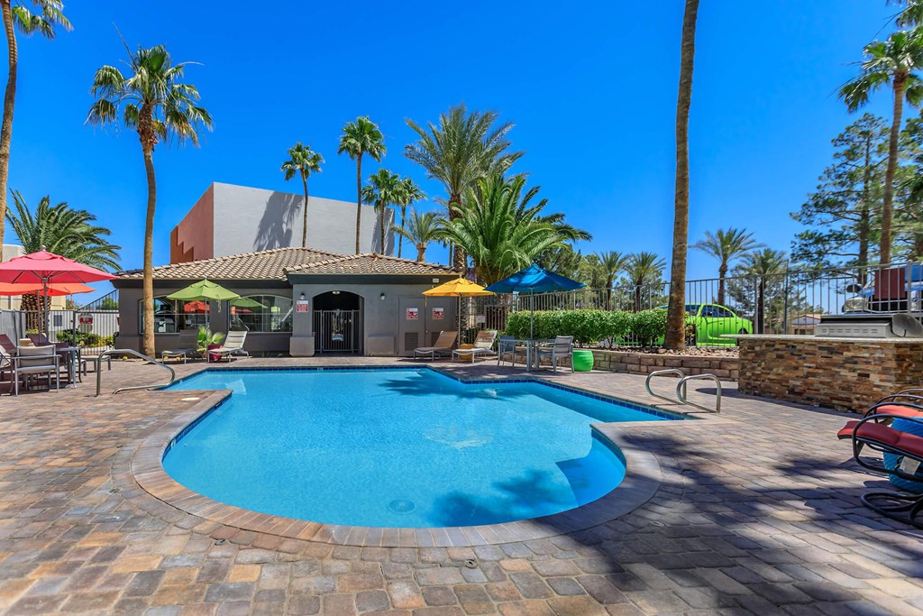 our resort style swimming pool is centrally located in front of our hotel