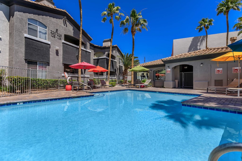 the swimming pool at our apartments in palm springs
