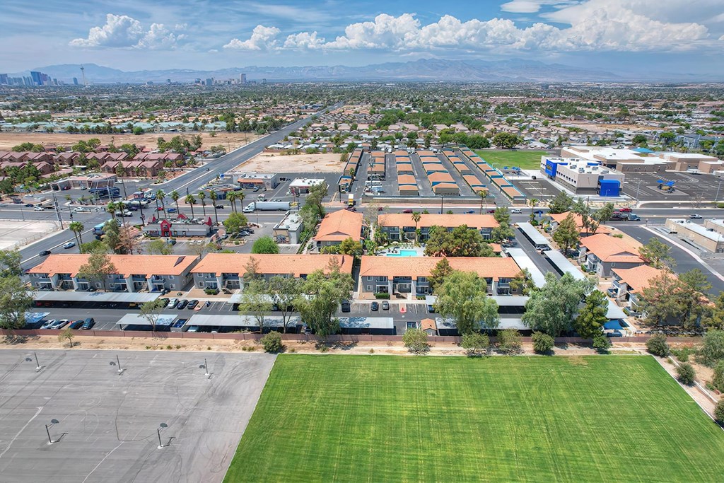 an aerial view of the city