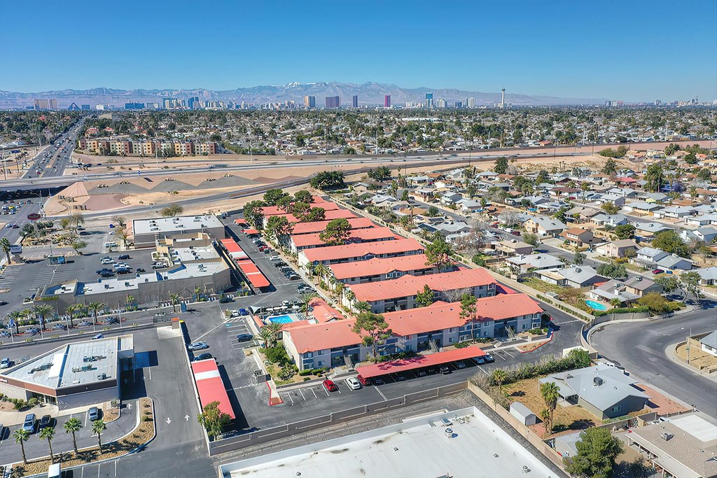 an aerial view of the city