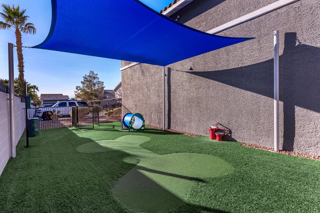 our yard is covered by a shade sail and a golf ball