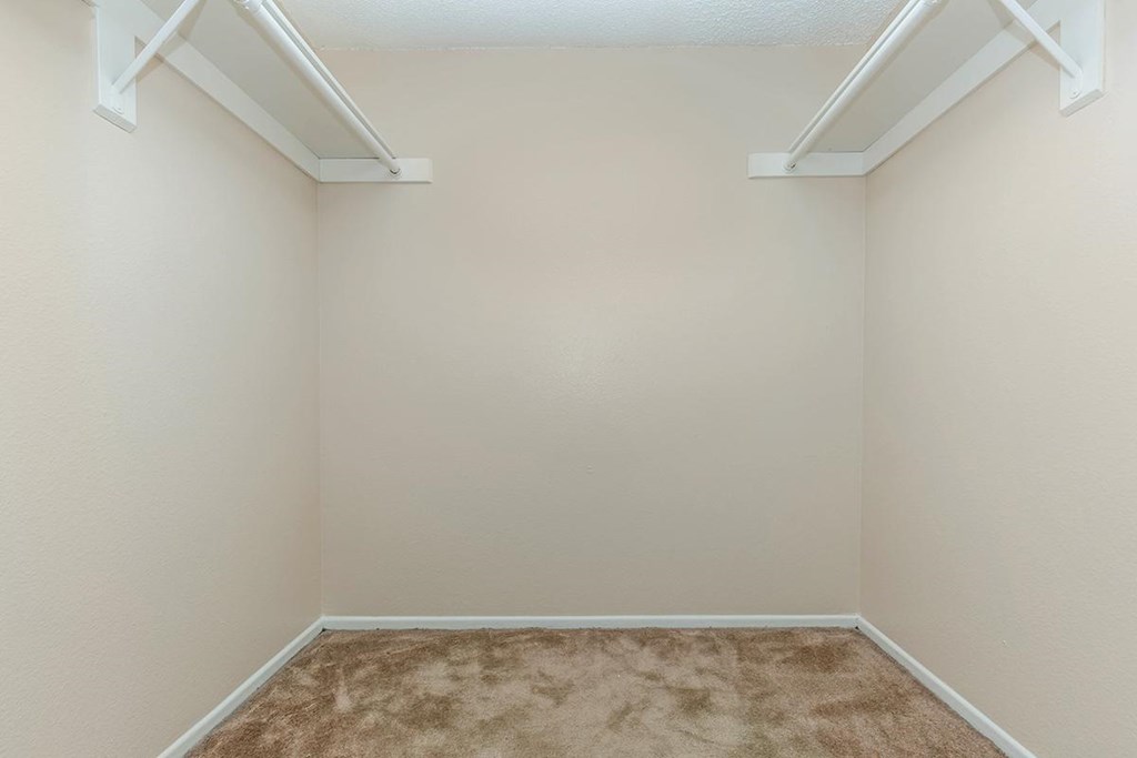 an empty room with white walls and a brown carpet