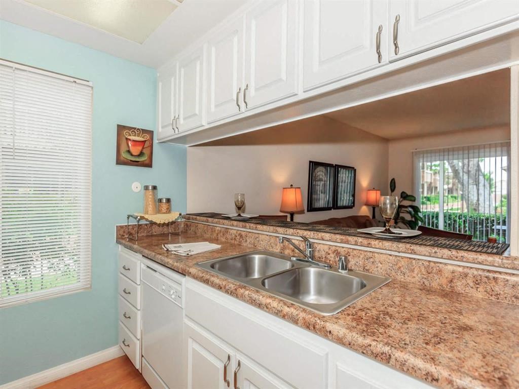 a kitchen with a sink and a counter top