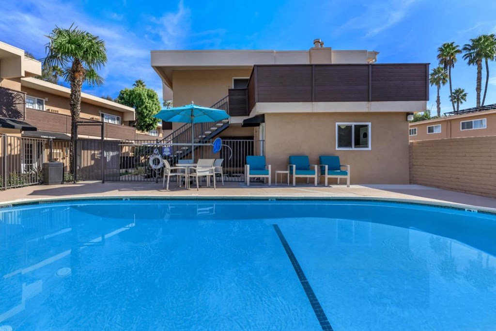 the swimming pool at our apartments in palm springs
