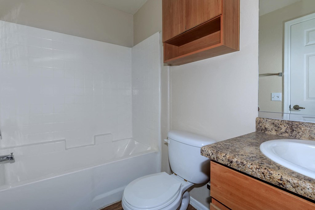 a bathroom with a toilet and a sink and a bath tub