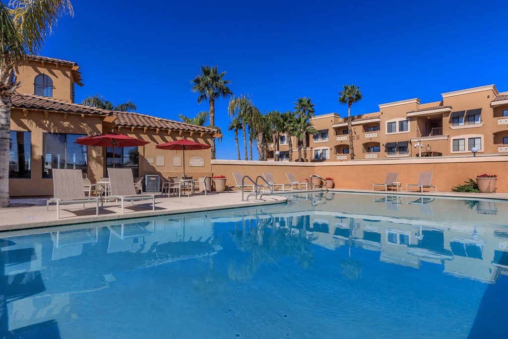 the swimming pool at our hotel in palm springs