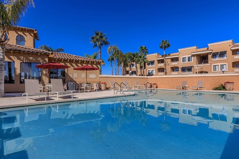 the swimming pool at our hotel in palm springs