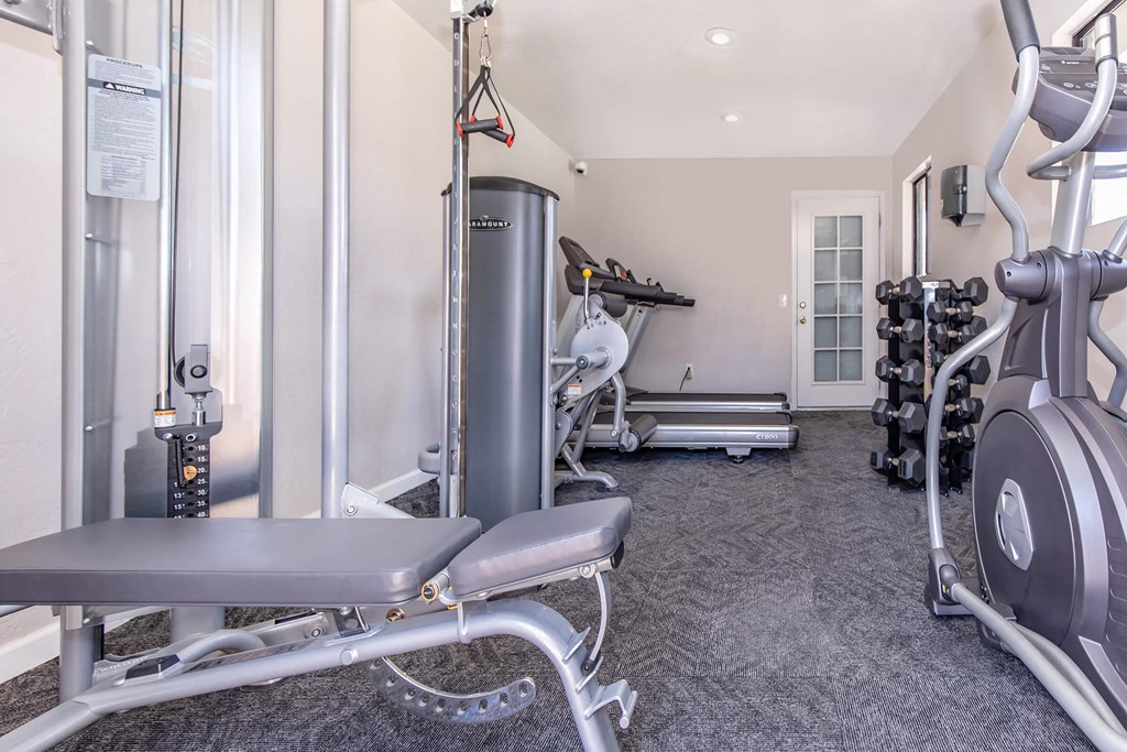 the gym at the flats at big tex apartments