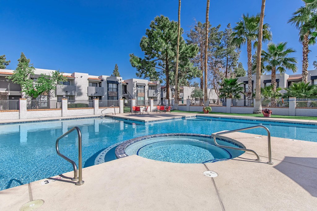 the swimming pool at the preserve at polo apartments