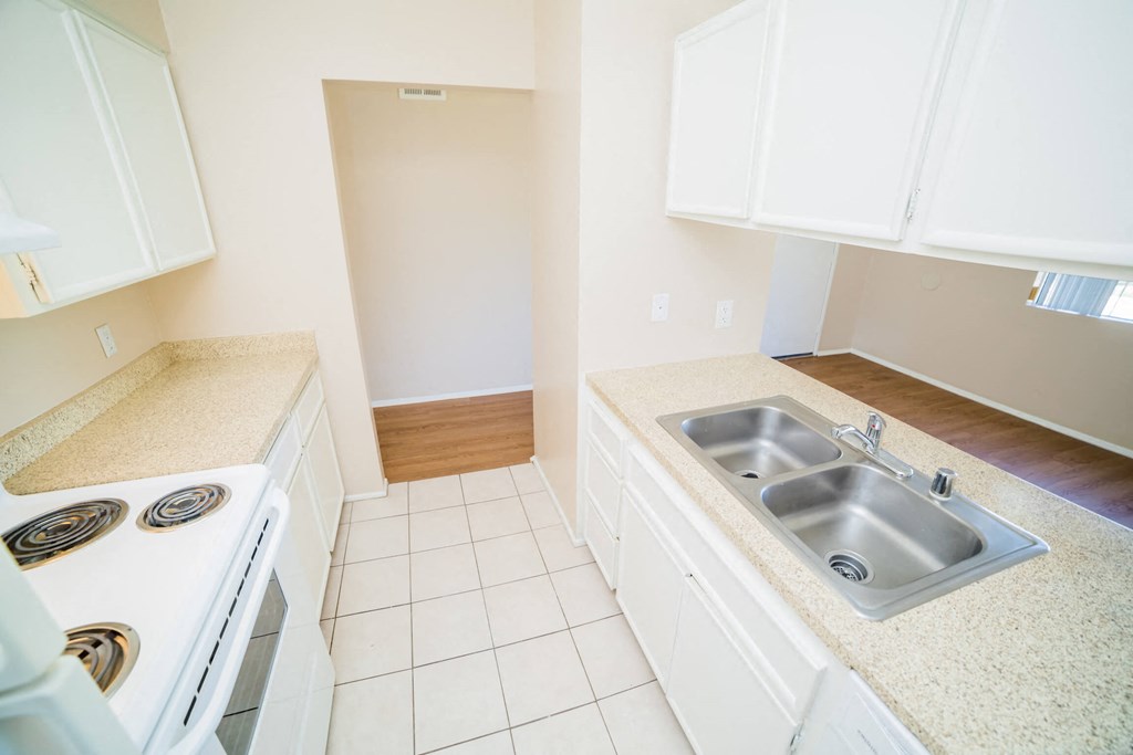 a kitchen with a sink and a stove