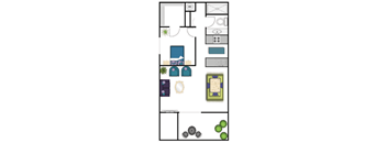 a floor plan of a small house with a bedroom and a living room