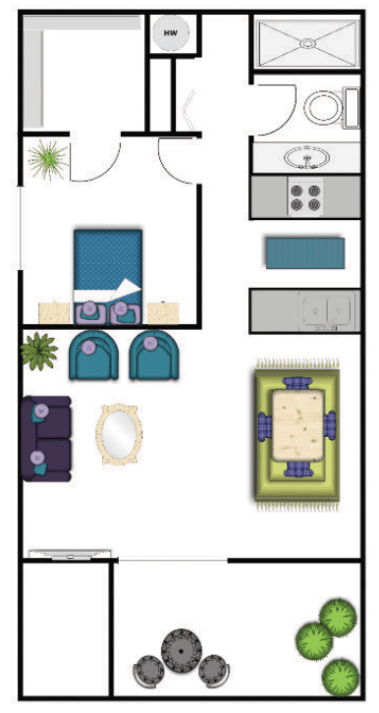 a floor plan of a small house with a bedroom and a living room