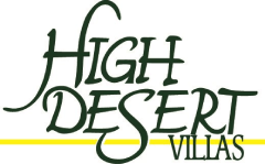a logo for high desert villas with a yellow line