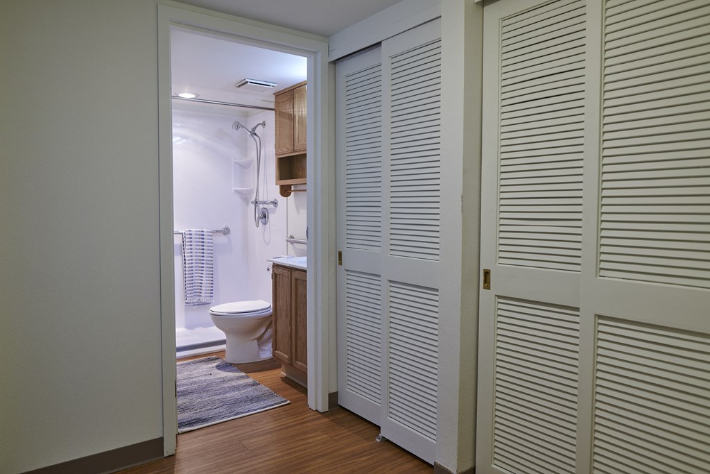 a small bathroom with a toilet and a closet