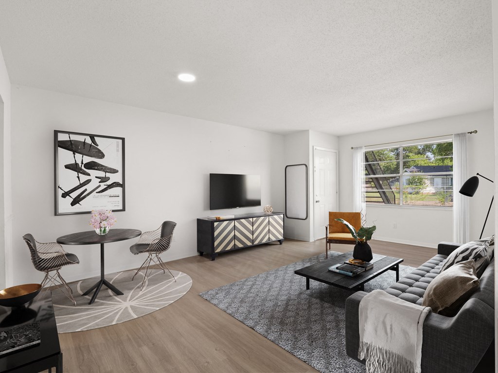 a living room with a couch and a coffee table