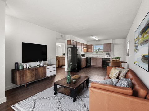 a living room with a couch and a coffee table