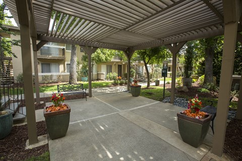 Gazebo with planters at Abby Creek Apartments, Carmichael, CA 