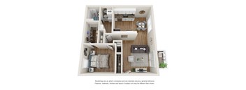 The Brookside Floor Plan - One Bedroom One Bathroom with 607 Square Feet