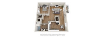 The Creekside Floor Plan - One Bedroom One Bathroom with 698 Square Feet