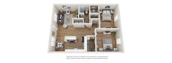 The Riverpoint floor plan - 2 bedroom 1 bathroom with 882 square feet
