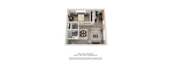 One bedroom one bathroom floor plan with 660 square feet