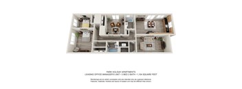 2 bedroom 2 bathroom floor plan with 1104 square feet