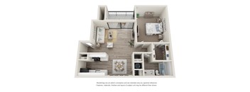 One Bedroom One bathroom floor plan with 704 square feet