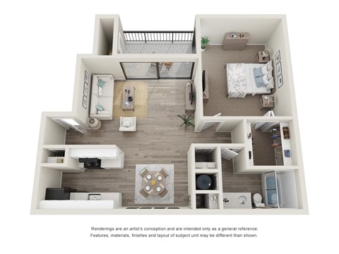 One Bedroom One bathroom floor plan with 704 square feet at Rivercrest Apartments, Sacramento, 95826 