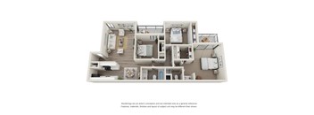 3 Bedroom 2 bathroom floor plan with 1176 square feet